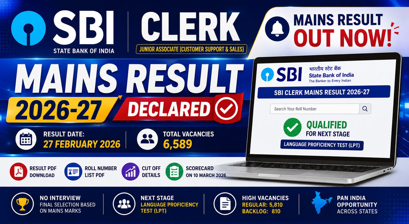 SBI CLERK Mains Result 2026-27