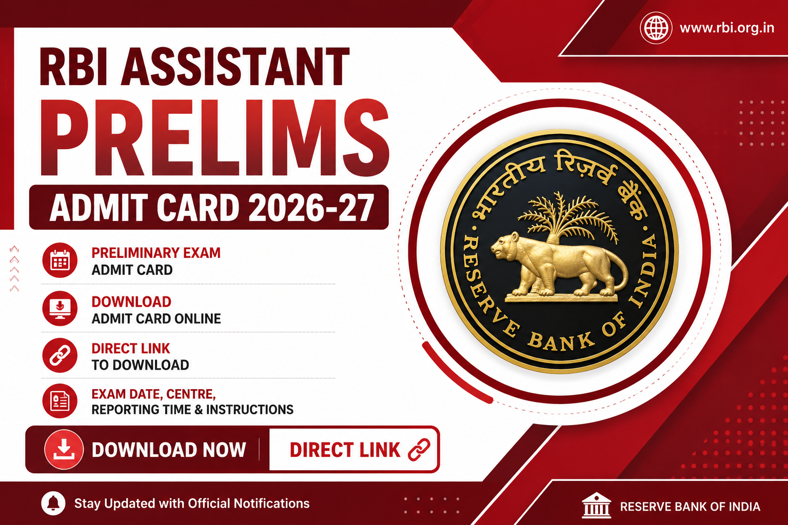 RBI Assistant Prelims Admit Card 2026-27